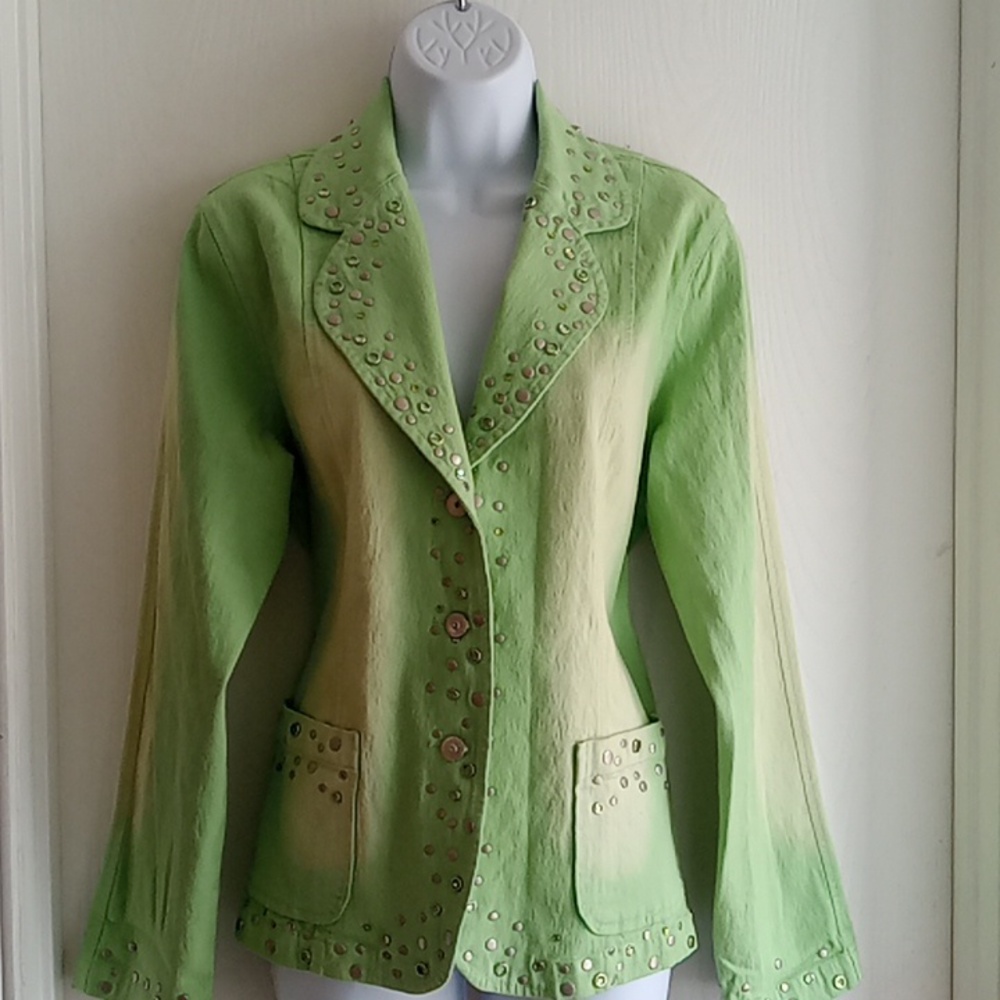 DG2 Diane Gilman | pistachio Neon green mint TyeDie Studded Summer Jacket